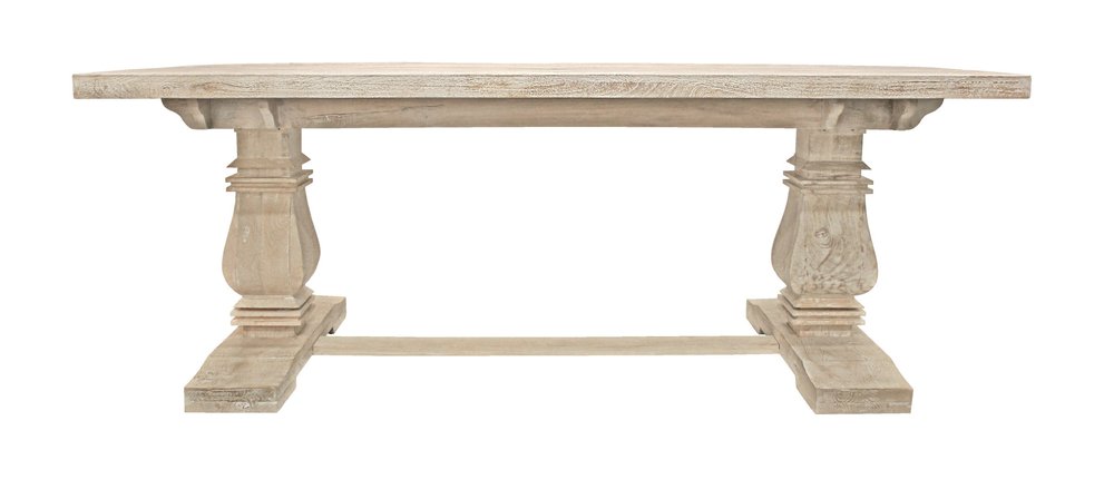 Antiqued White Solid Wood Trestle Base Dining Table - 81-inch