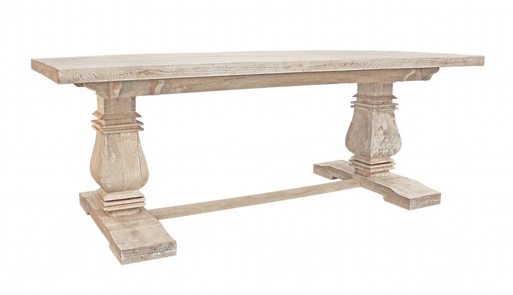 Antiqued White Solid Wood Trestle Base Dining Table - 81-inch