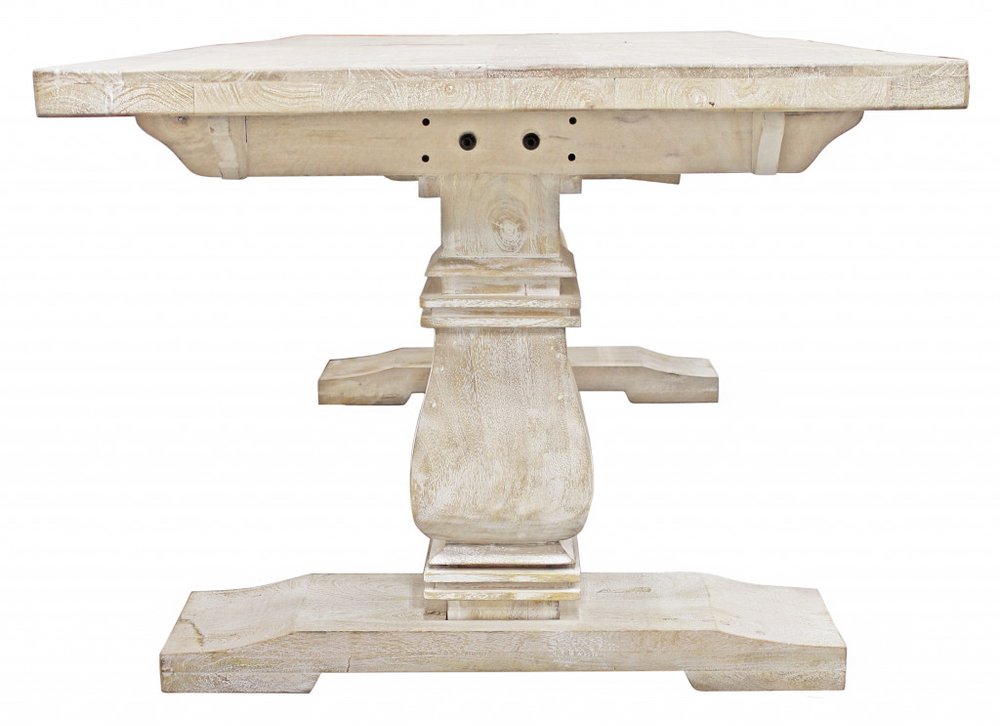 Antiqued White Solid Wood Trestle Base Dining Table - 81-inch