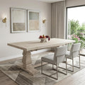 Antiqued White Solid Wood Trestle Base Dining Table - 81-inch