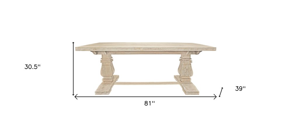 Antiqued White Solid Wood Trestle Base Dining Table - 81-inch