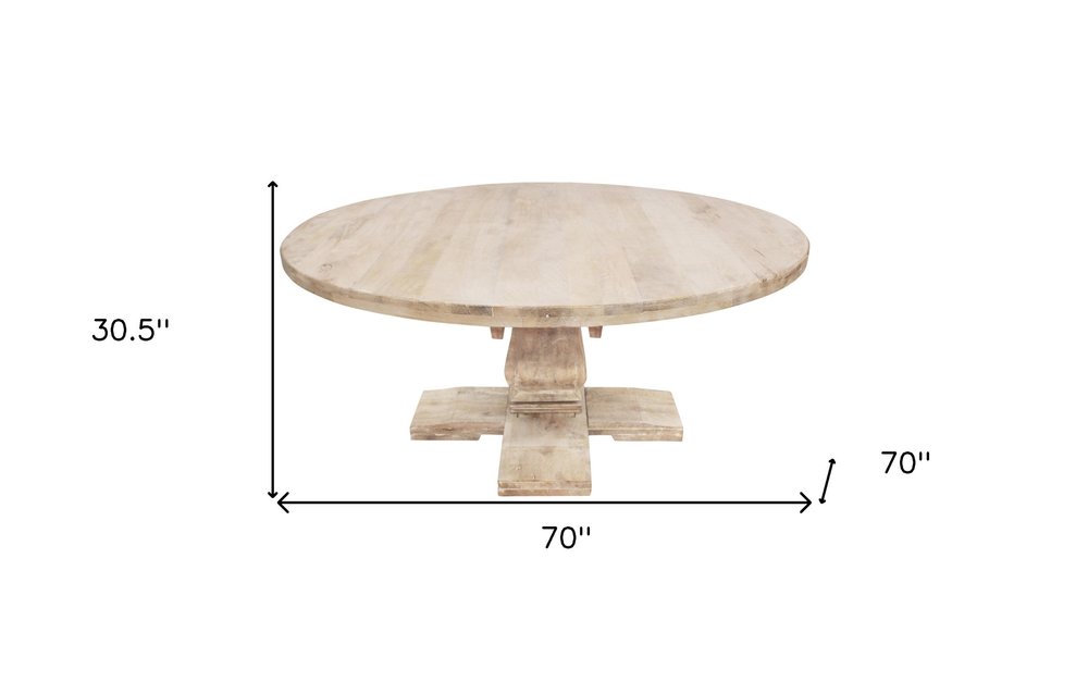 Brown Rounded Solid Wood Pedestal Base Dining Table - 70-inch