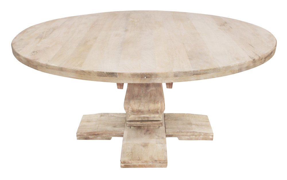 Brown Rounded Solid Wood Pedestal Base Dining Table - 70-inch