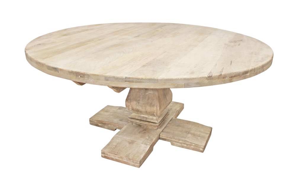 Brown Rounded Solid Wood Pedestal Base Dining Table - 70-inch