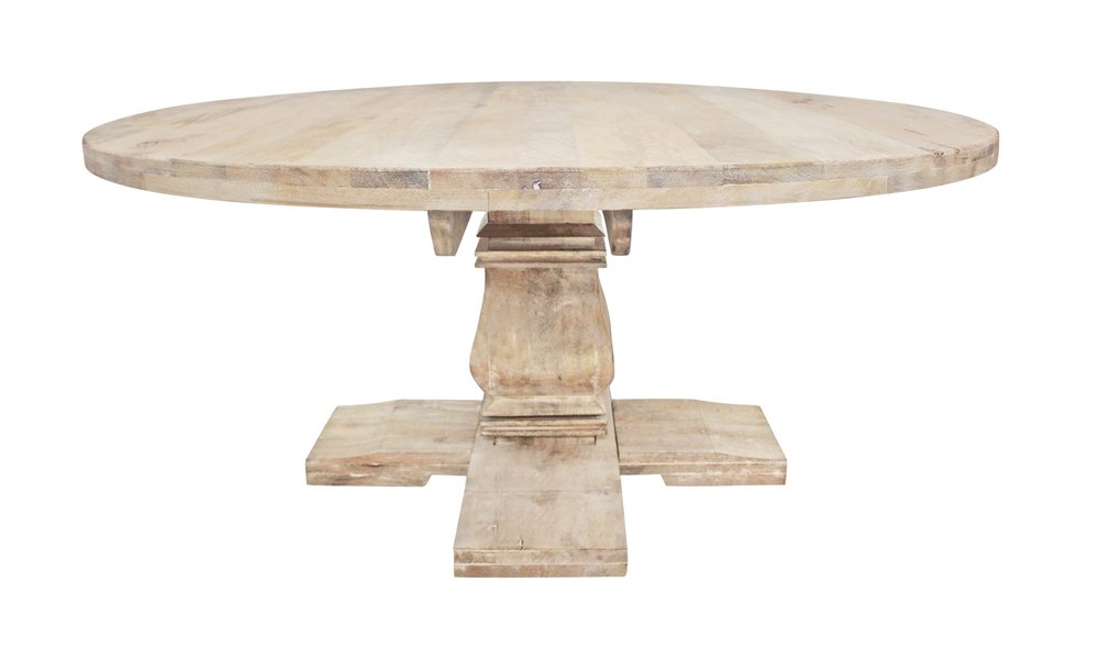 Brown Rounded Solid Wood Pedestal Base Dining Table - 70-inch