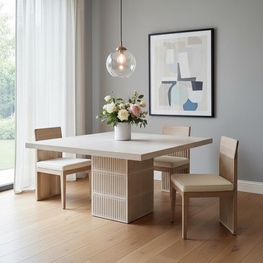 Ivory Square Solid Wood Pedestal Base Dining Table - 60-inch