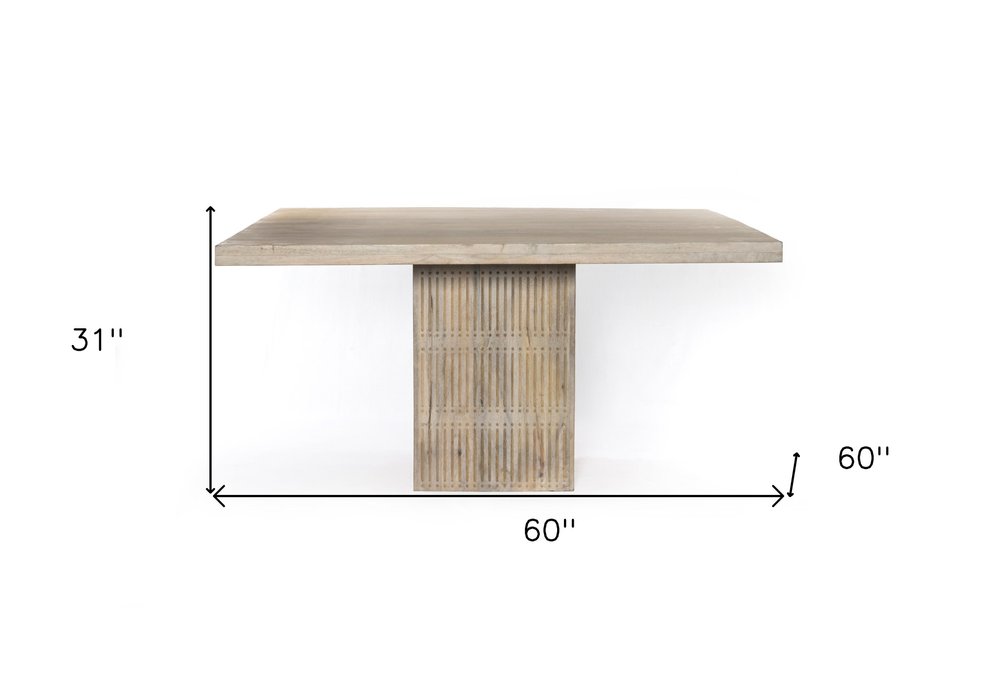 Ivory Square Solid Wood Pedestal Base Dining Table - 60-inch