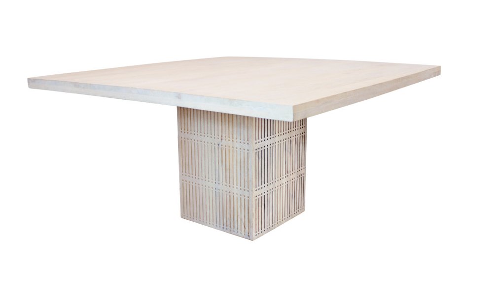 Ivory Square Solid Wood Pedestal Base Dining Table - 60-inch