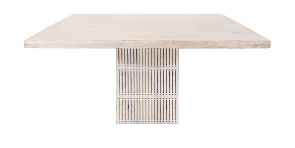 Ivory Square Solid Wood Pedestal Base Dining Table - 60-inch