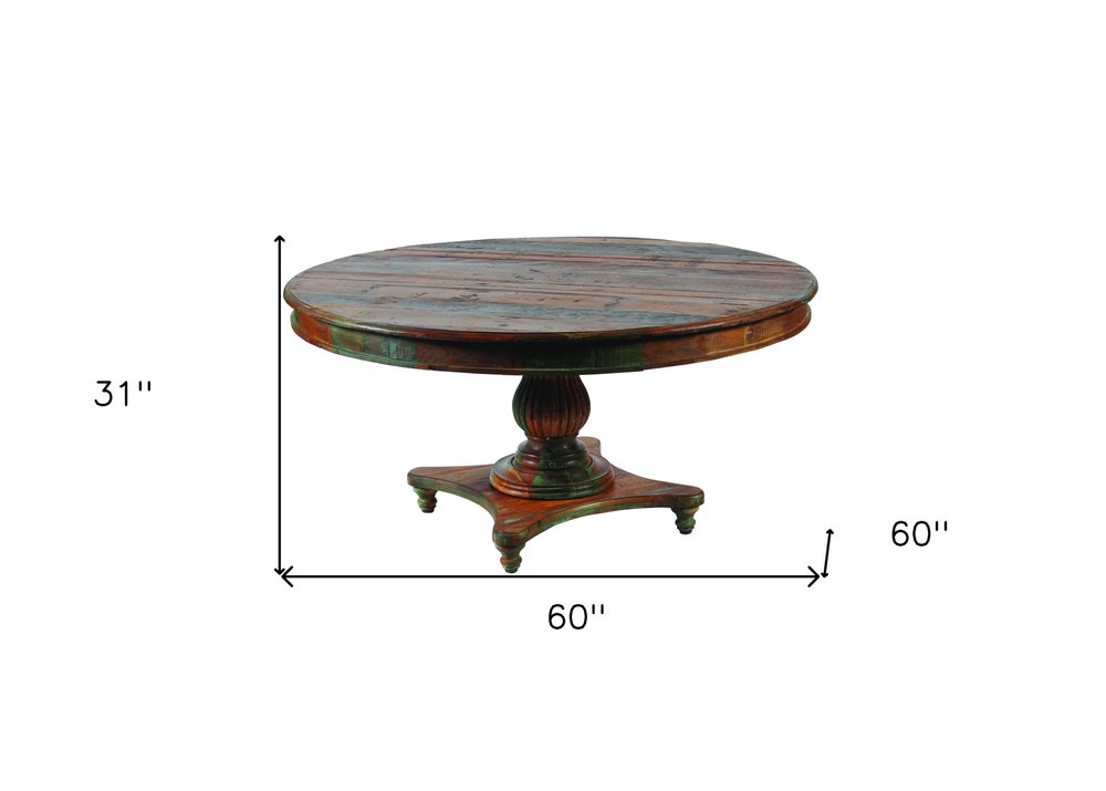 Brown Rounded Solid Wood Pedestal Base Dining Table - 60-inch