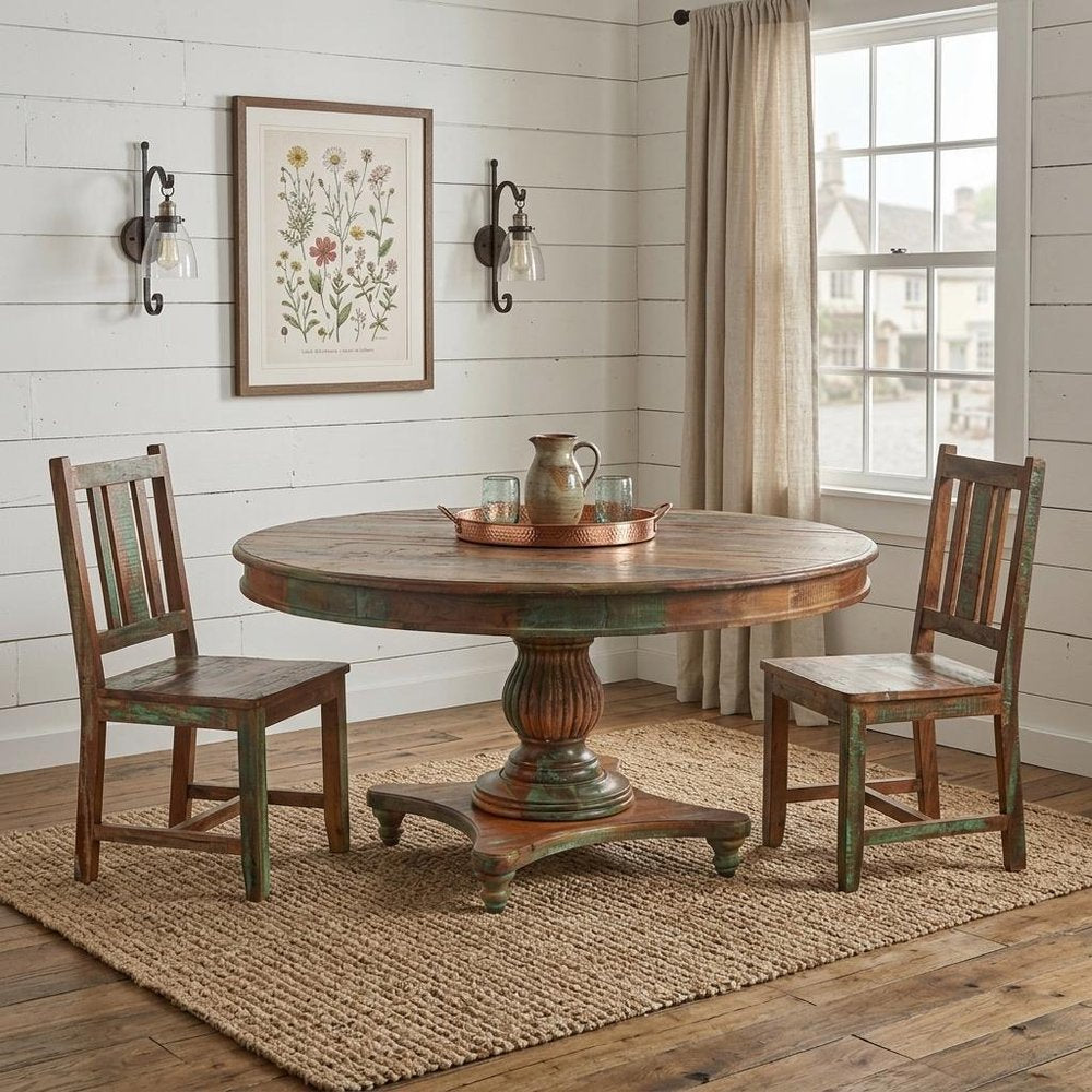 Brown Rounded Solid Wood Pedestal Base Dining Table - 60-inch