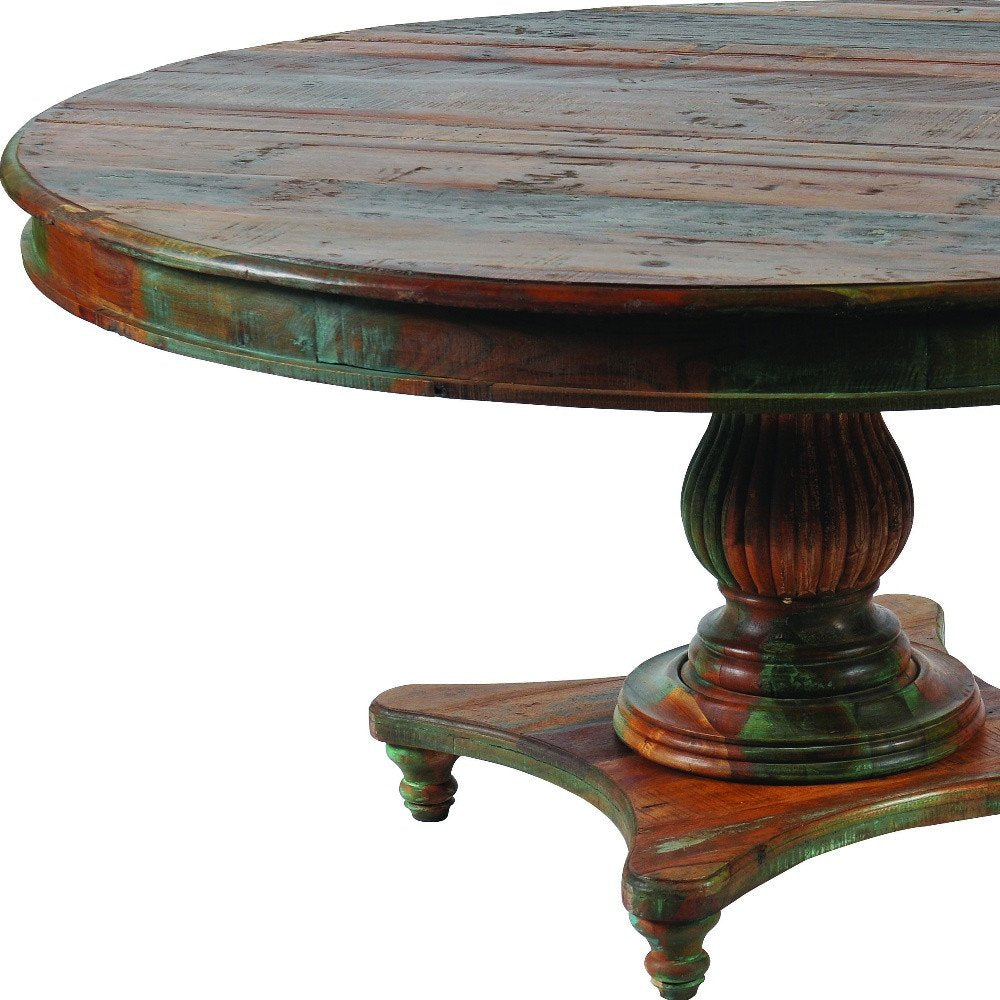 Brown Rounded Solid Wood Pedestal Base Dining Table - 60-inch