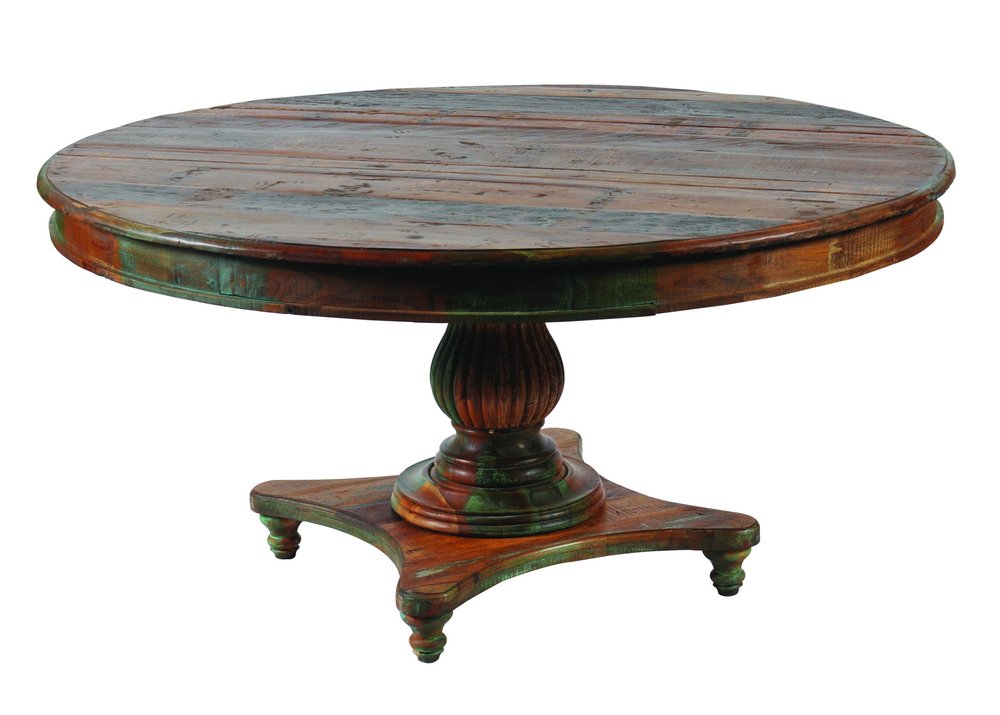 Brown Rounded Rustic Reclaimed Solid Wood Dining Table - 42-inch