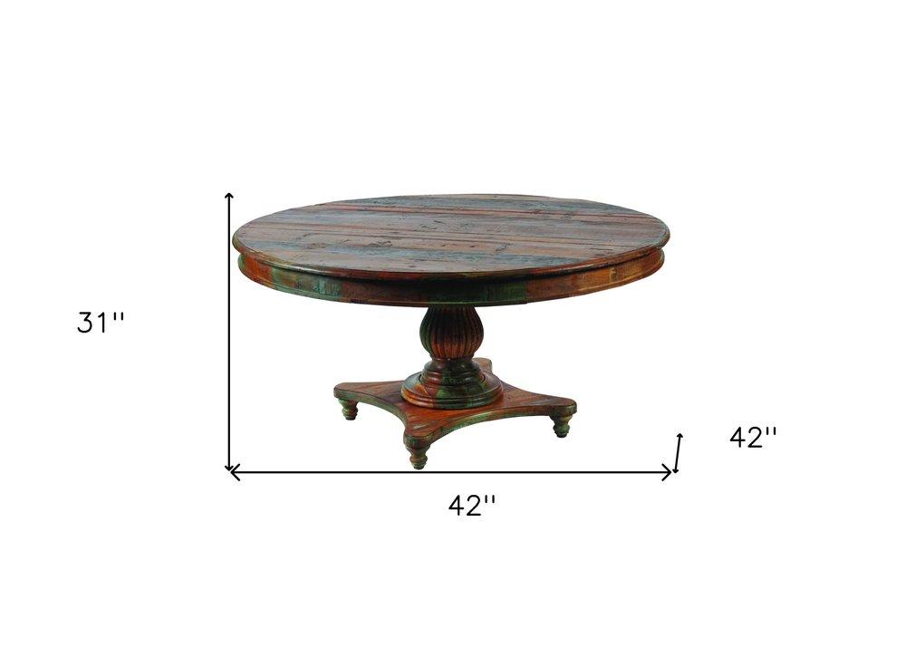 Brown Rounded Rustic Reclaimed Solid Wood Dining Table - 42-inch