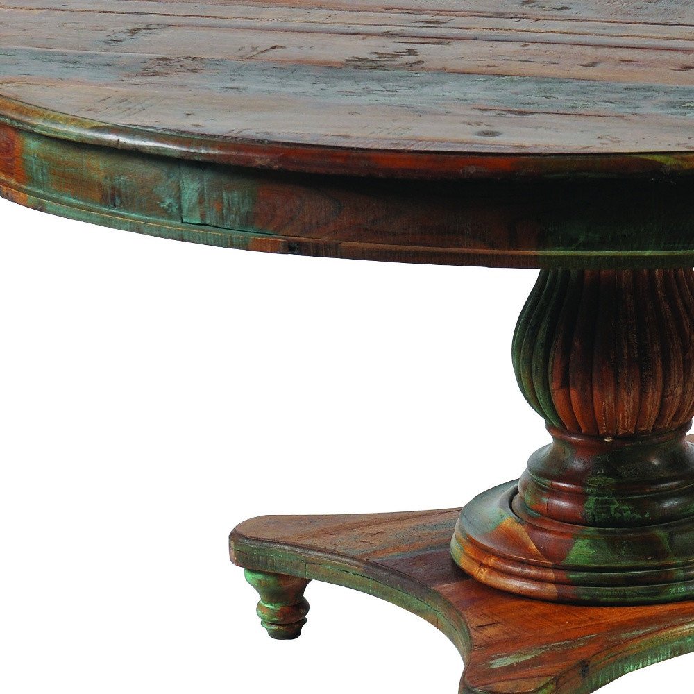 Brown Rounded Rustic Reclaimed Solid Wood Dining Table - 42-inch