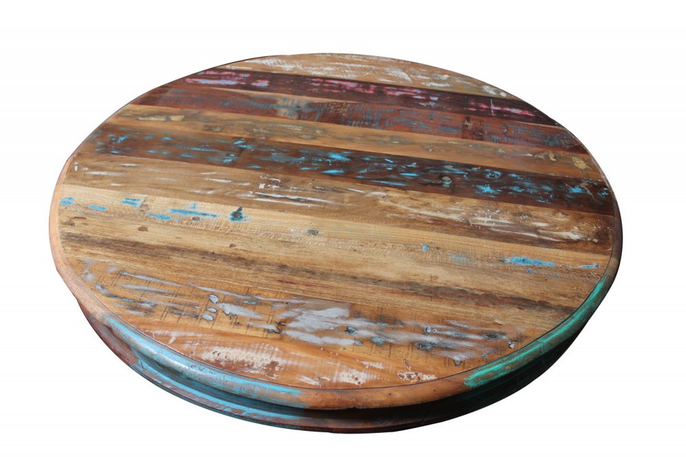 Brown Rounded Rustic Reclaimed Solid Wood Dining Table - 42-inch