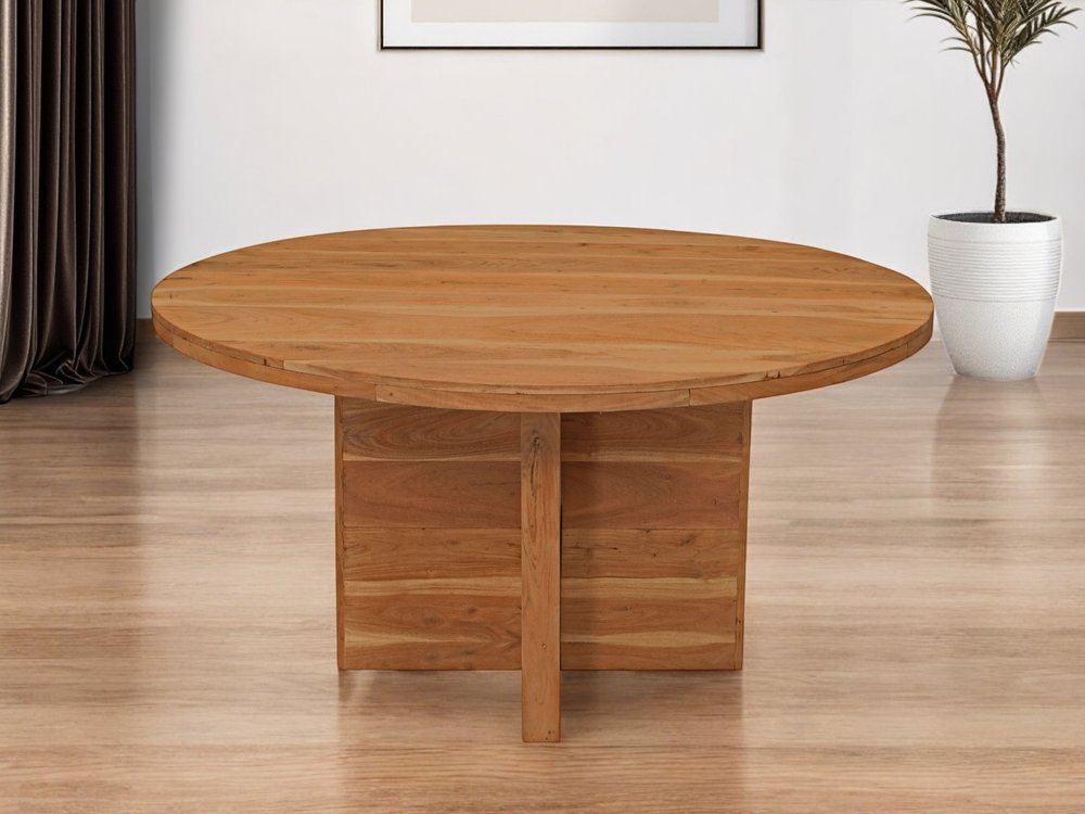 Natural Rounded Solid Wood Pedestal Base Dining Table - 60-inch