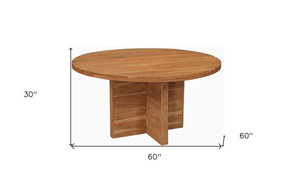 Natural Rounded Solid Wood Pedestal Base Dining Table - 60-inch