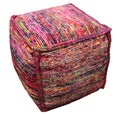 Pink Wool Cube Pouf Ottoman - 18-inch