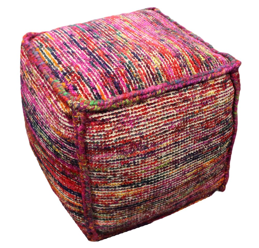 Pink Wool Cube Pouf Ottoman - 18-inch