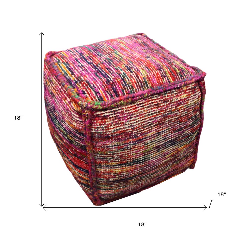 Pink Wool Cube Pouf Ottoman - 18-inch