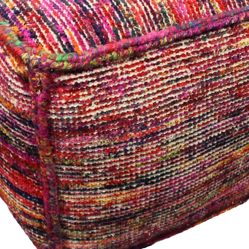 Pink Wool Cube Pouf Ottoman - 18-inch