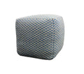 Blue and Beige Wool Cube Trellis Pouf Ottoman - 18-inch