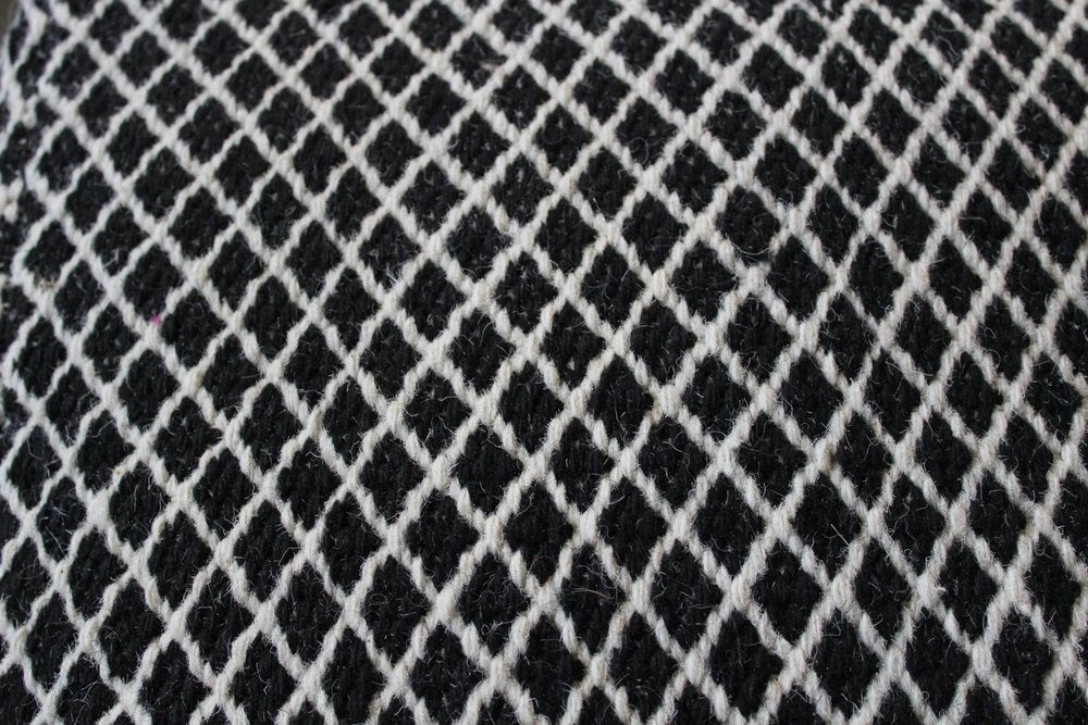 Black and Ivory Wool Cube Geometric Pouf Ottoman - 18-inch