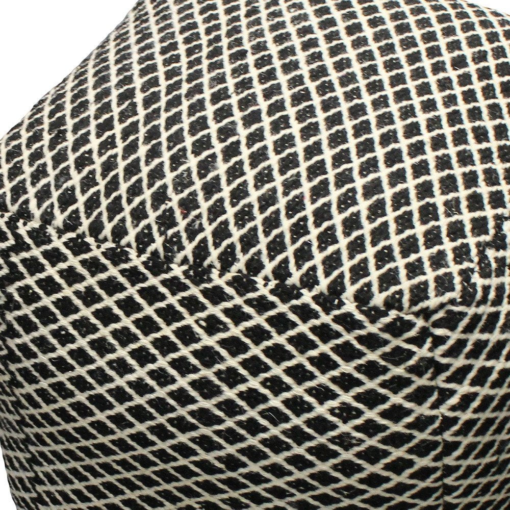 Black and Ivory Wool Cube Geometric Pouf Ottoman - 18-inch