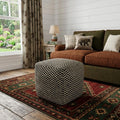 Black and Ivory Wool Cube Geometric Pouf Ottoman - 18-inch