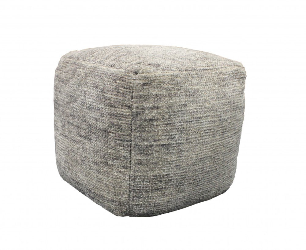 Gray Wool Cube Pouf Ottoman - 18-inch