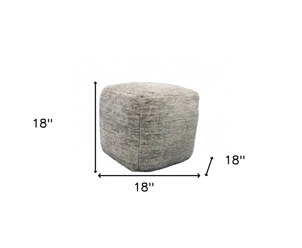 Gray Wool Cube Pouf Ottoman - 18-inch