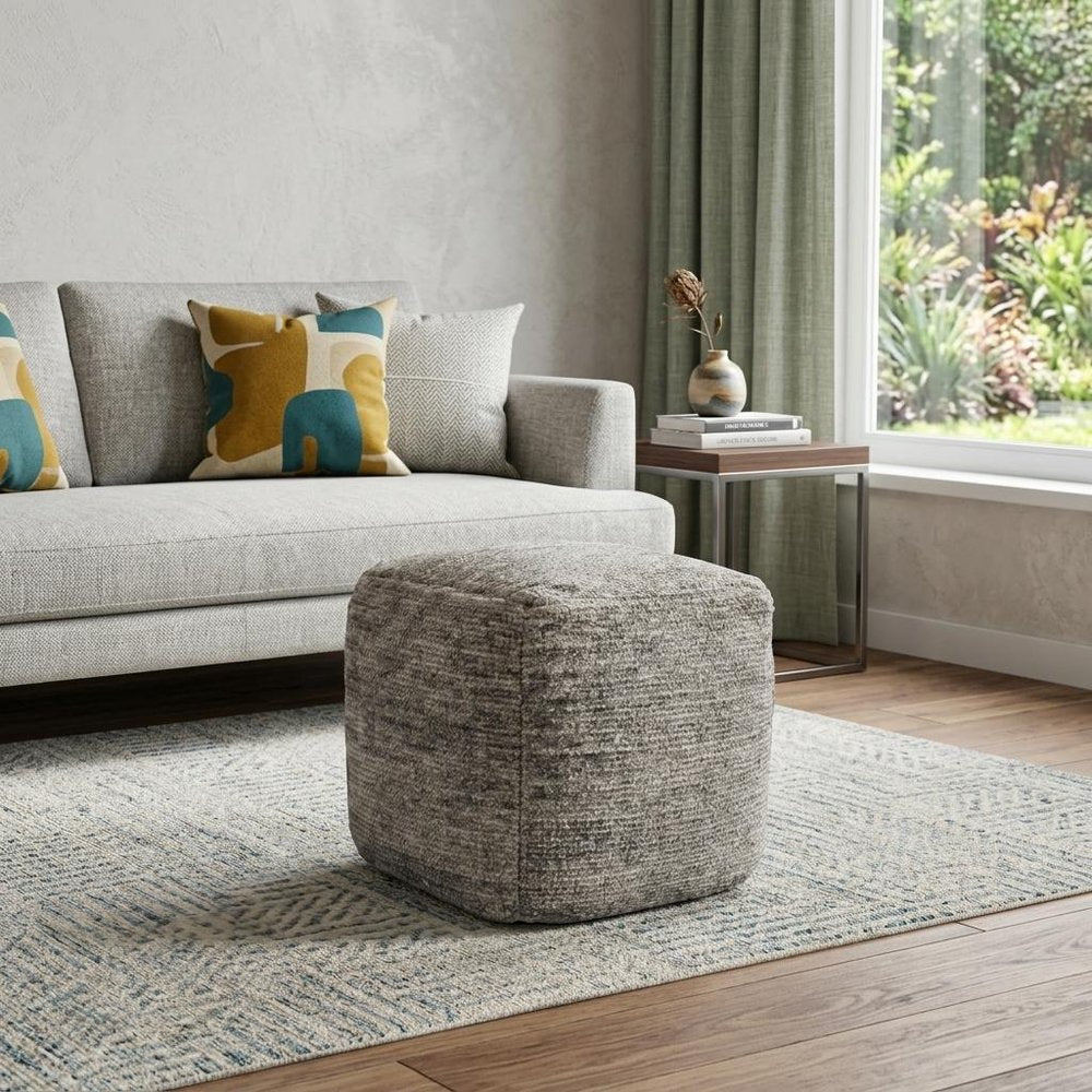 Gray Wool Cube Pouf Ottoman - 18-inch