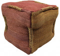 Pink and Orange Jute Cube Pouf Ottoman - 18-inch