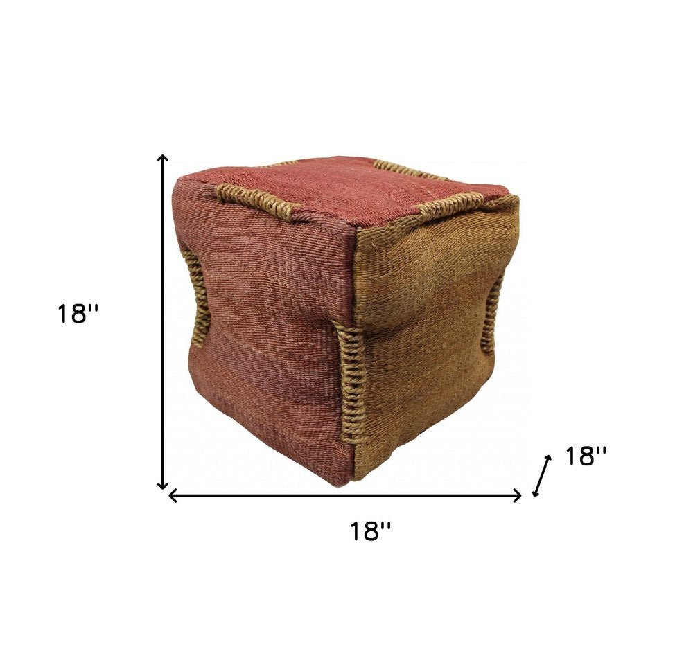 Pink and Orange Jute Cube Pouf Ottoman - 18-inch