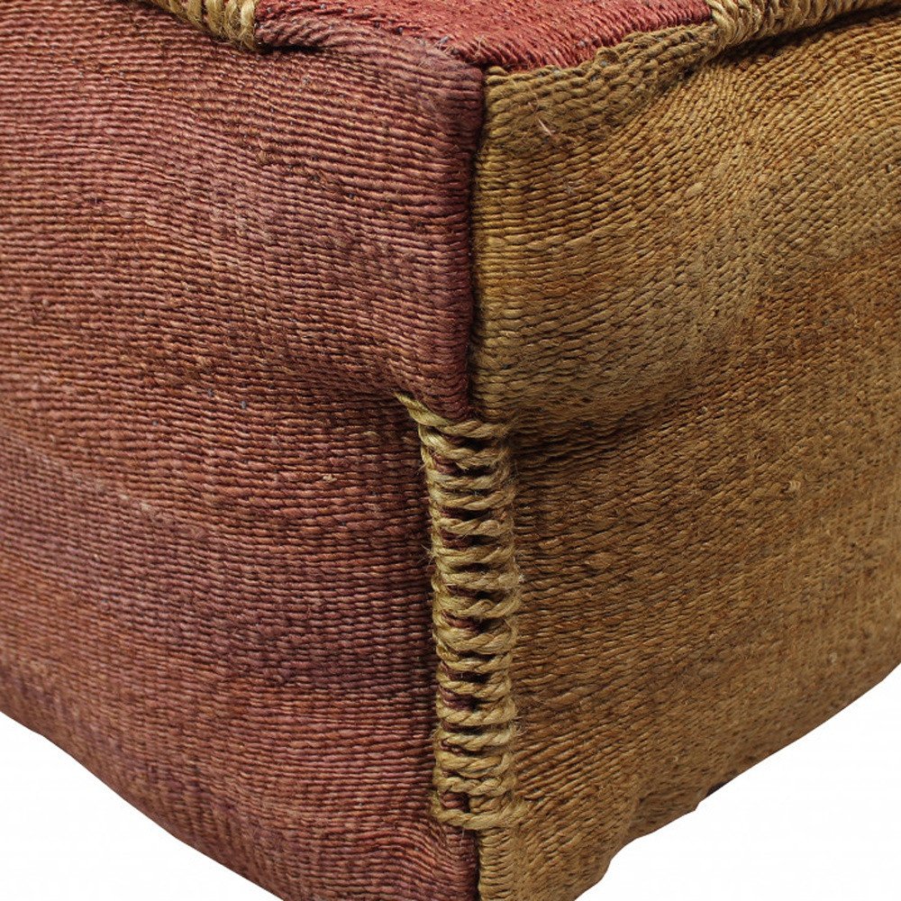 Pink and Orange Jute Cube Pouf Ottoman - 18-inch