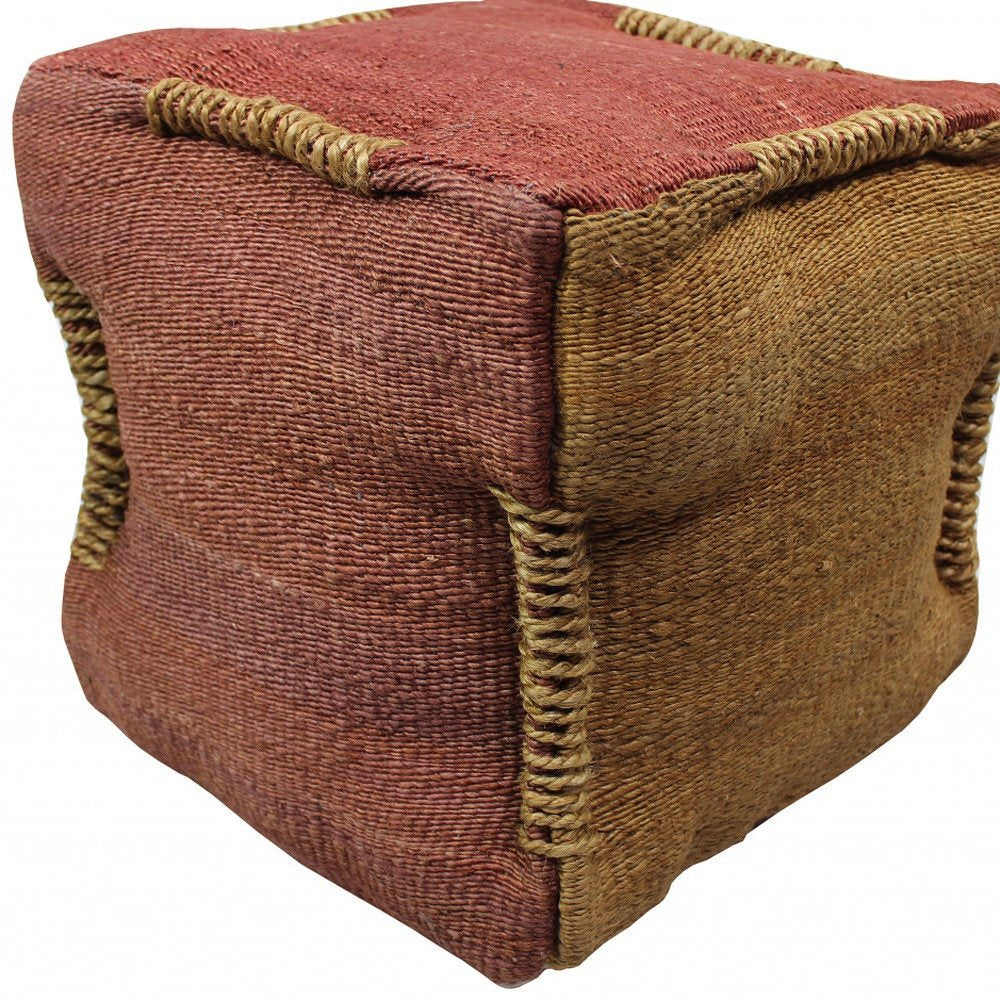 Pink and Orange Jute Cube Pouf Ottoman - 18-inch