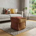 Pink and Orange Jute Cube Pouf Ottoman - 18-inch