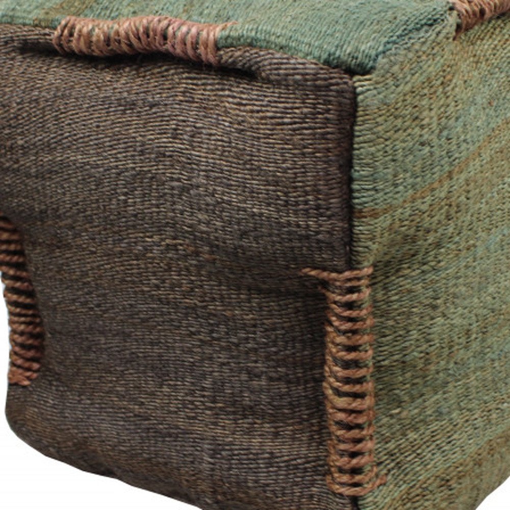 Green and Brown Jute Cube Pouf Ottoman - 18-inch