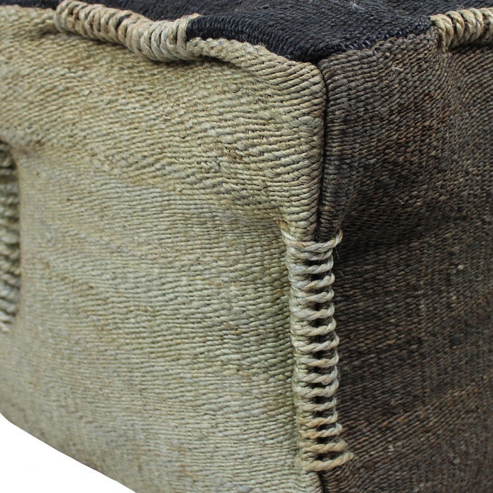 Black and Taupe Jute Cube Pouf Ottoman - 18-inch