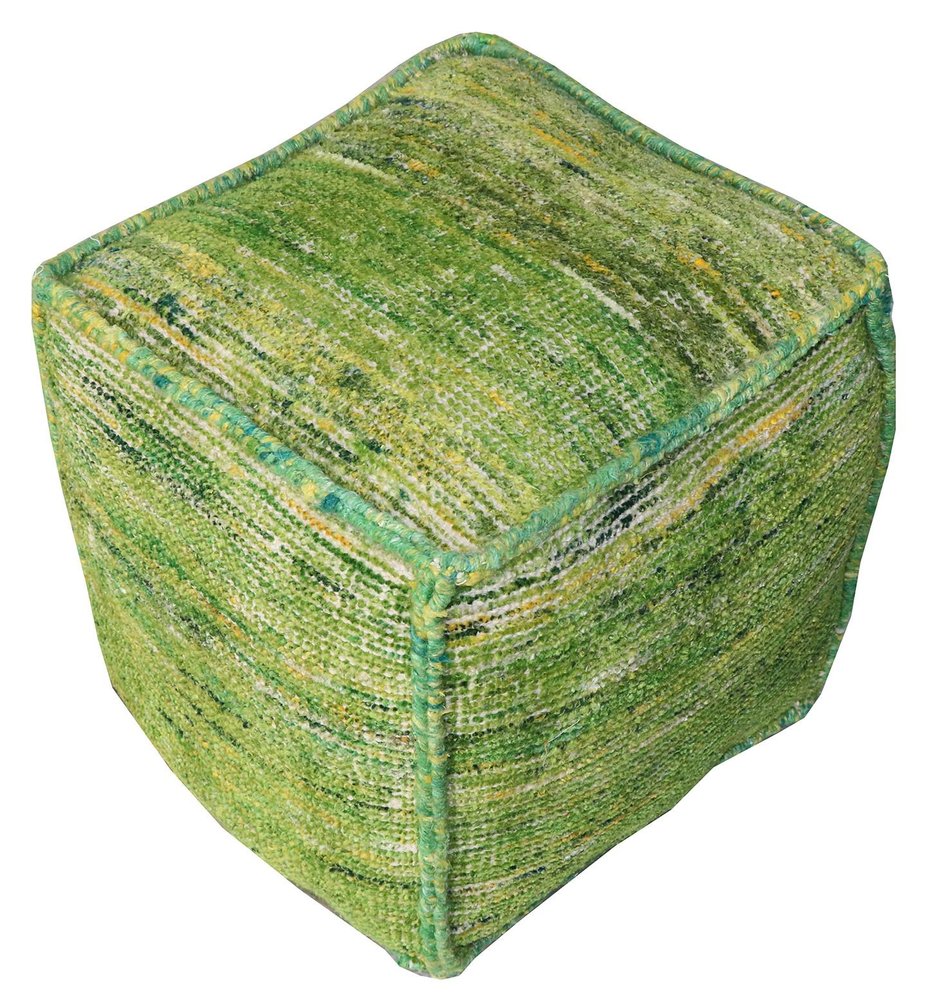 Green Recycled Silk and Cotton Blend Cube Pouf Ottoman - 18-inch