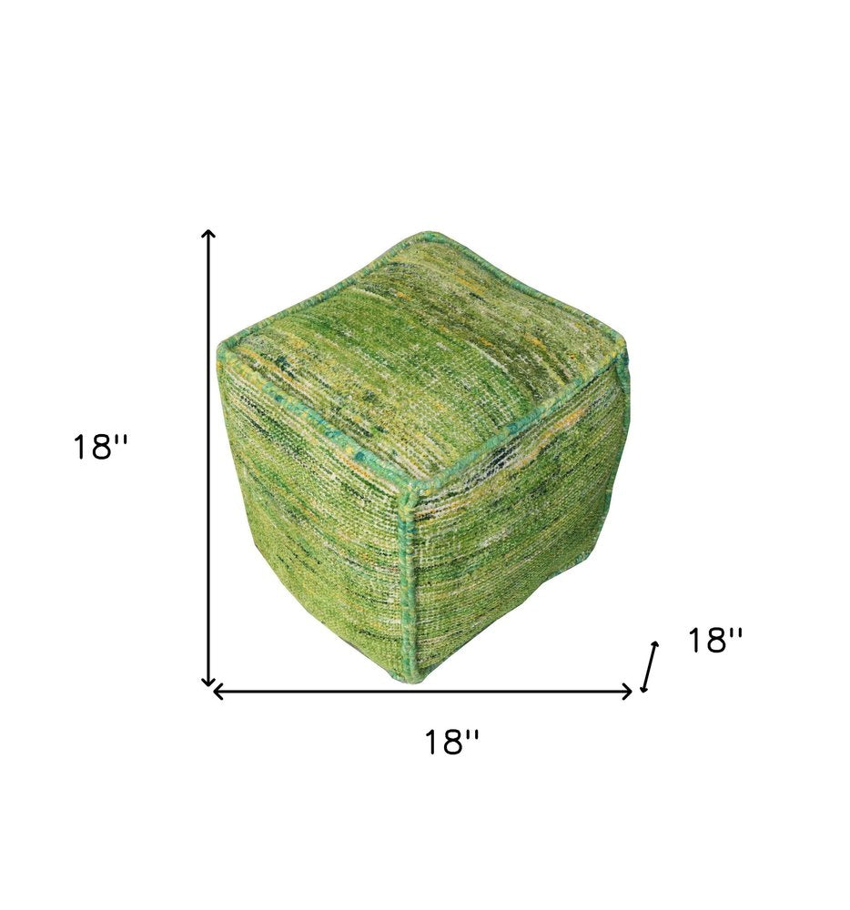Green Recycled Silk and Cotton Blend Cube Pouf Ottoman - 18-inch