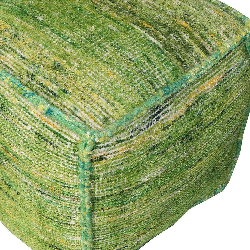 Green Recycled Silk and Cotton Blend Cube Pouf Ottoman - 18-inch