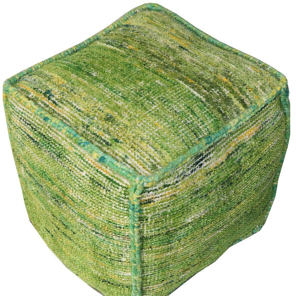 Green Recycled Silk and Cotton Blend Cube Pouf Ottoman - 18-inch