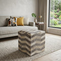 Gray and Beige Hair On Hide Cube Chevron Pouf Ottoman - 18-inch