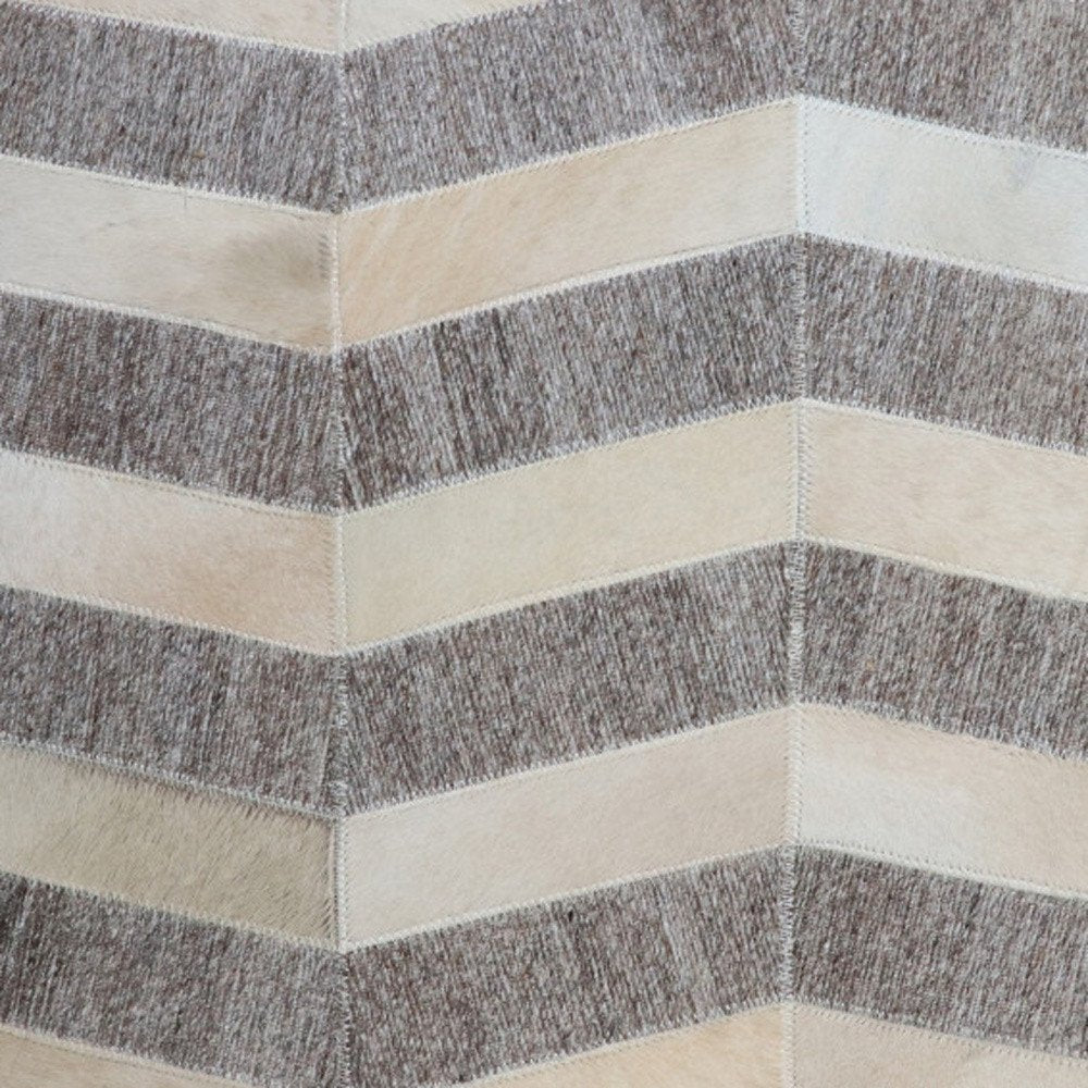Gray and Beige Hair On Hide Cube Chevron Pouf Ottoman - 18-inch