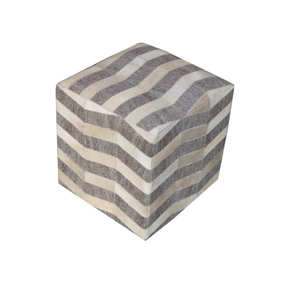 Gray and Beige Hair On Hide Cube Chevron Pouf Ottoman - 18-inch
