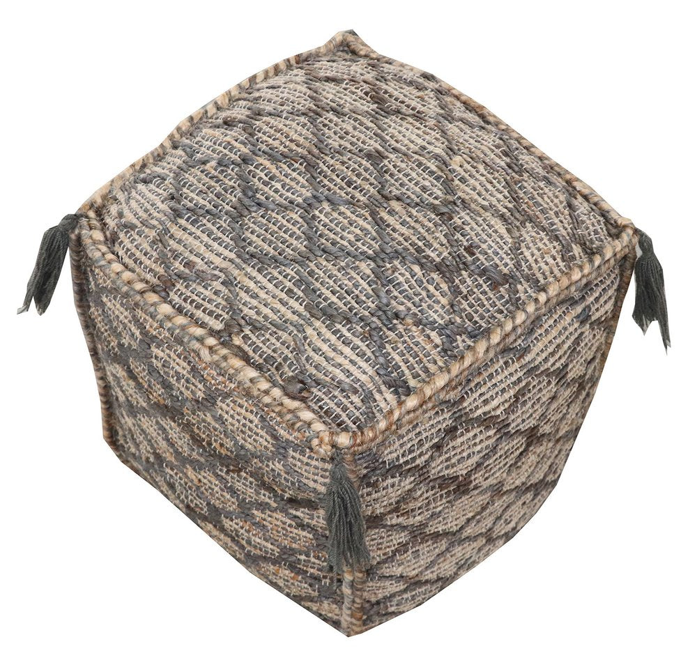 Natural Gray and Taupe Jute Cube Trellis Pouf Ottoman - 18-inch