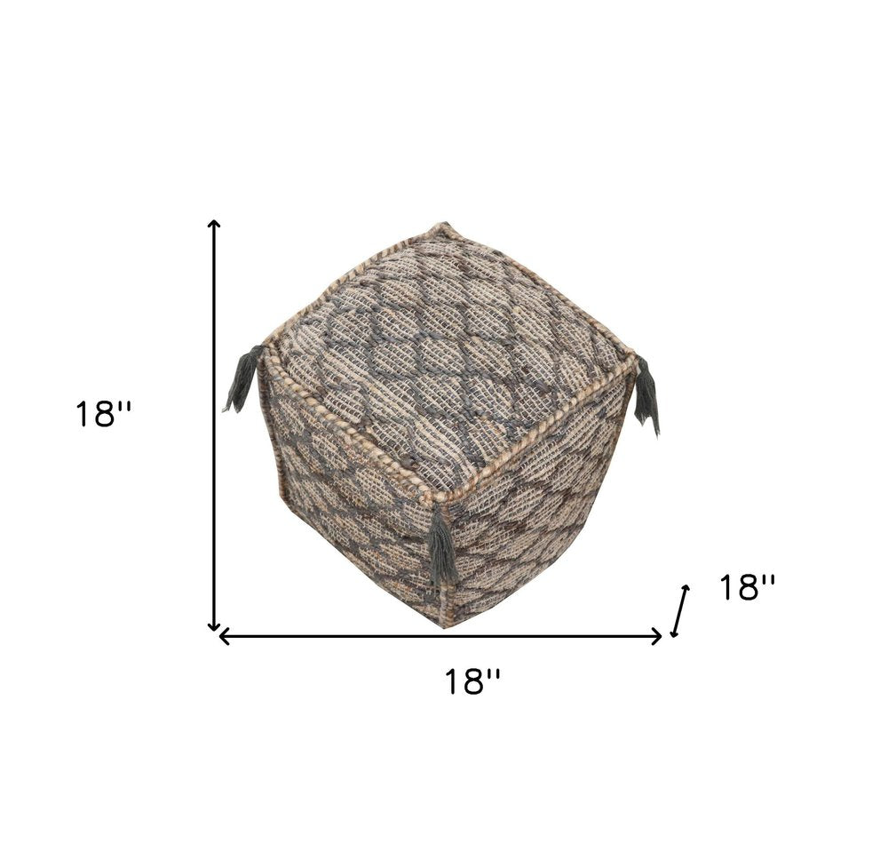 Natural Gray and Taupe Jute Cube Trellis Pouf Ottoman - 18-inch
