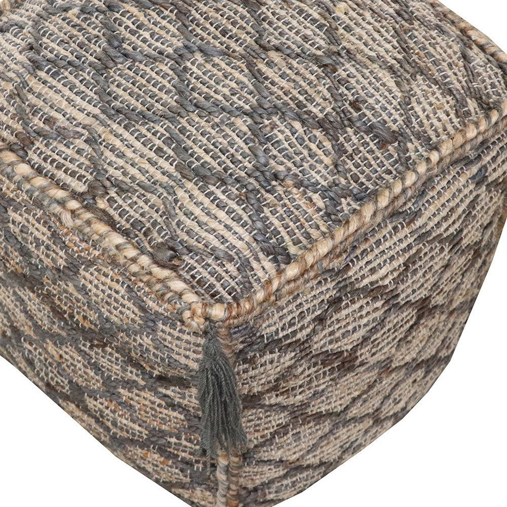 Natural Gray and Taupe Jute Cube Trellis Pouf Ottoman - 18-inch